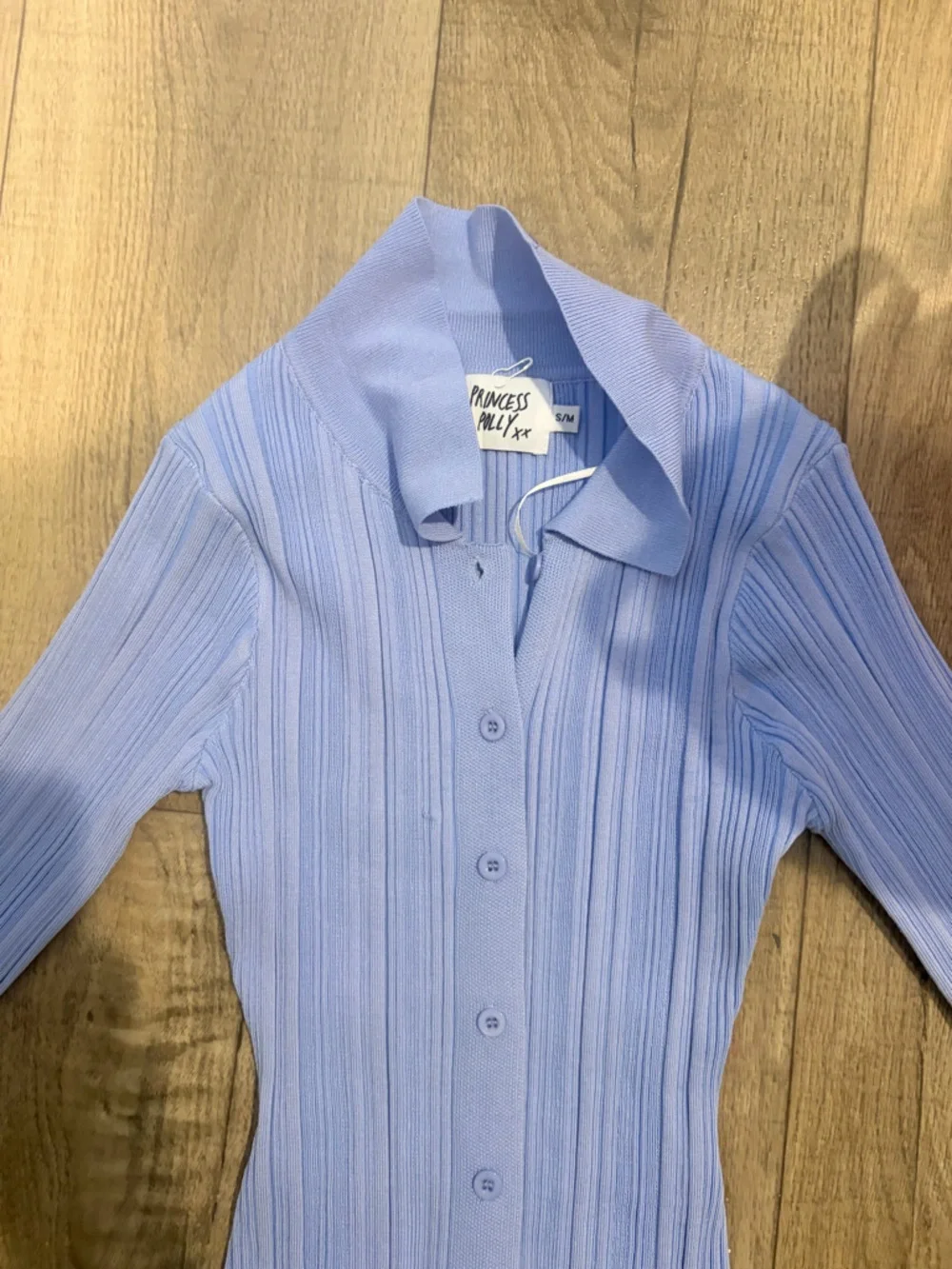 Princess Polly Pastel Blue Ribbed Collared Dress: Size S/M - Picture 2 of 4